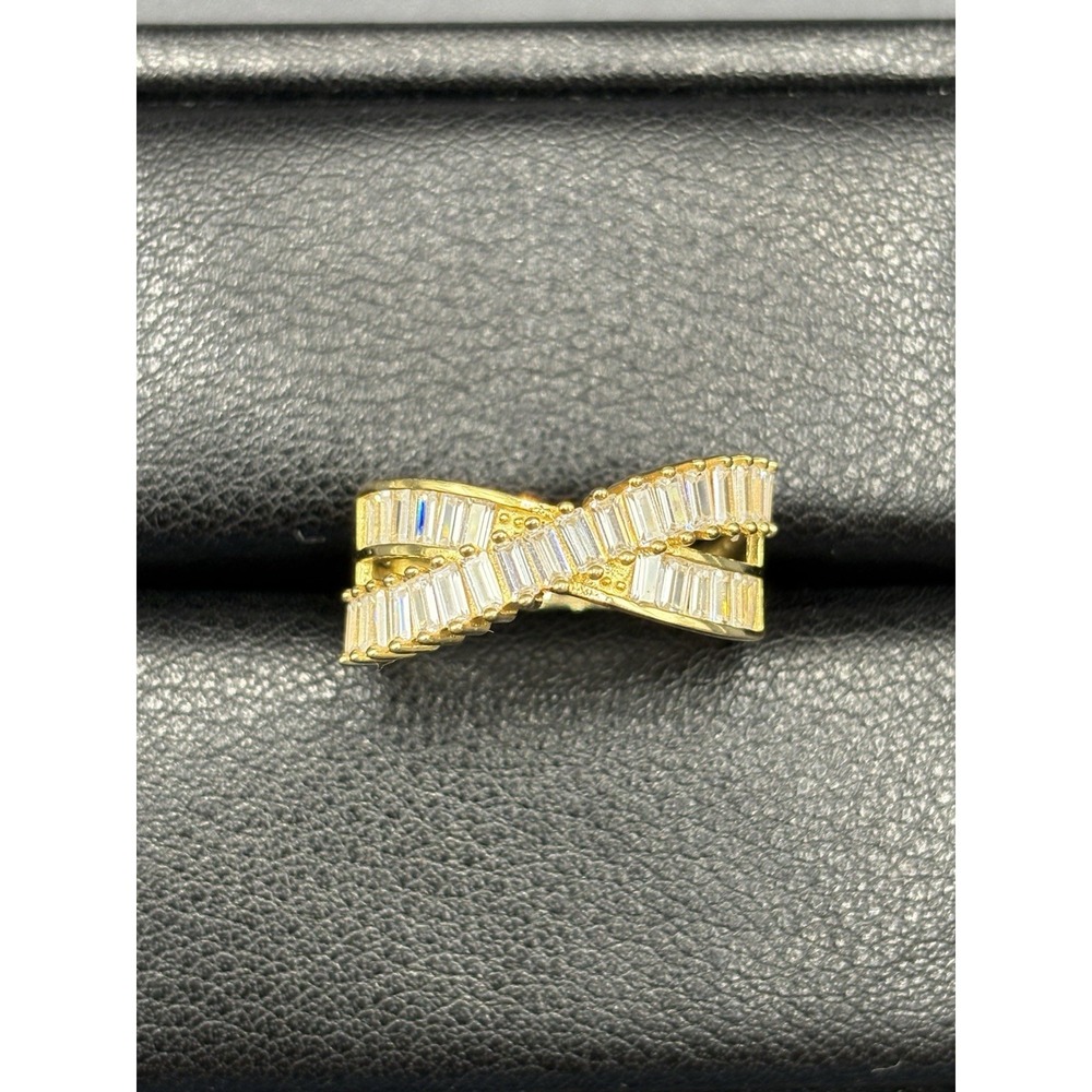 EUC Gold Sterling Silver Cubic Zirconia Crossover Ring Size 9.25 4 Grams E27